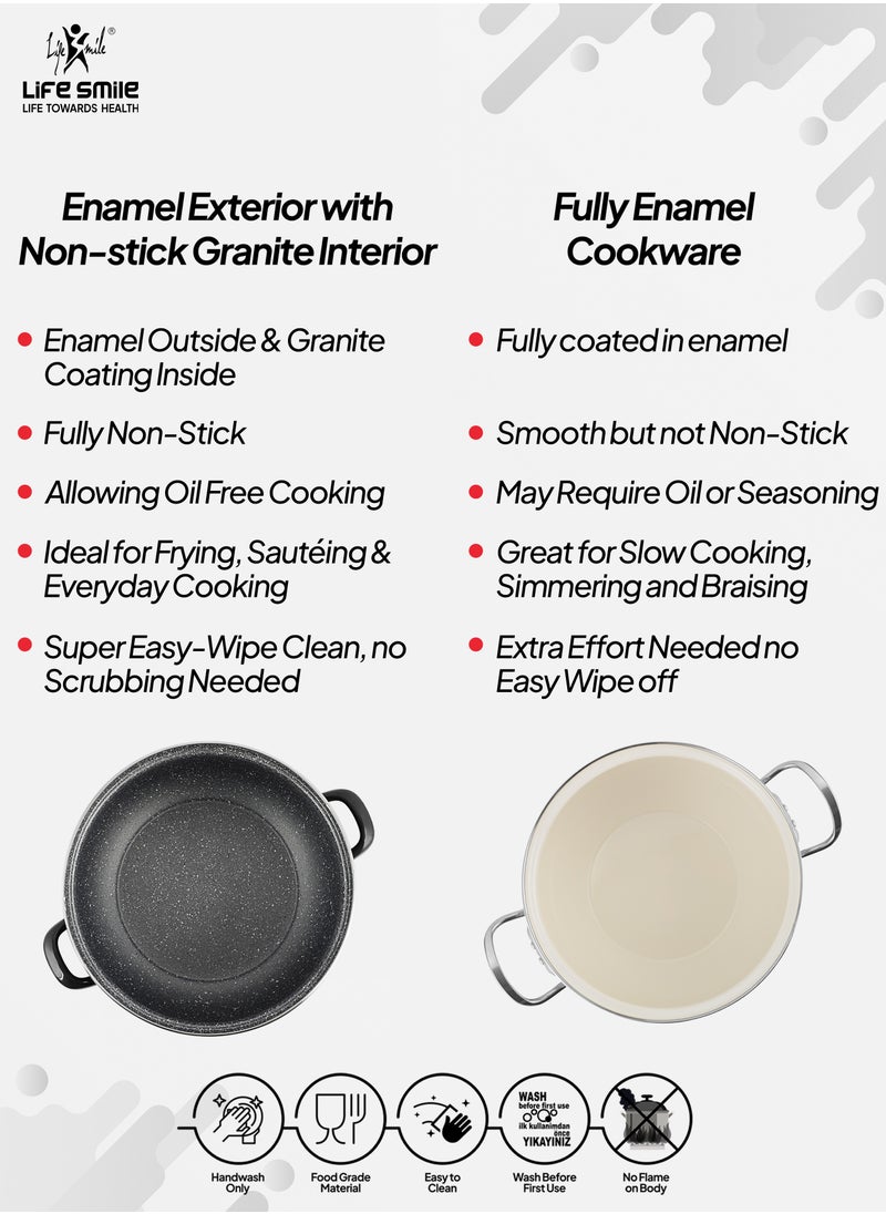 11pcs Nonstick Granite Cookware Set – Enamel Coated Non Stick Cookwares, Kitchen Cooking Pots & Pans | Induction Base Pots Set Includes Casseroles (16/20/24/28cm) with Lids, 28cm Shallow Pot with Lid & 24cm Fry Pan