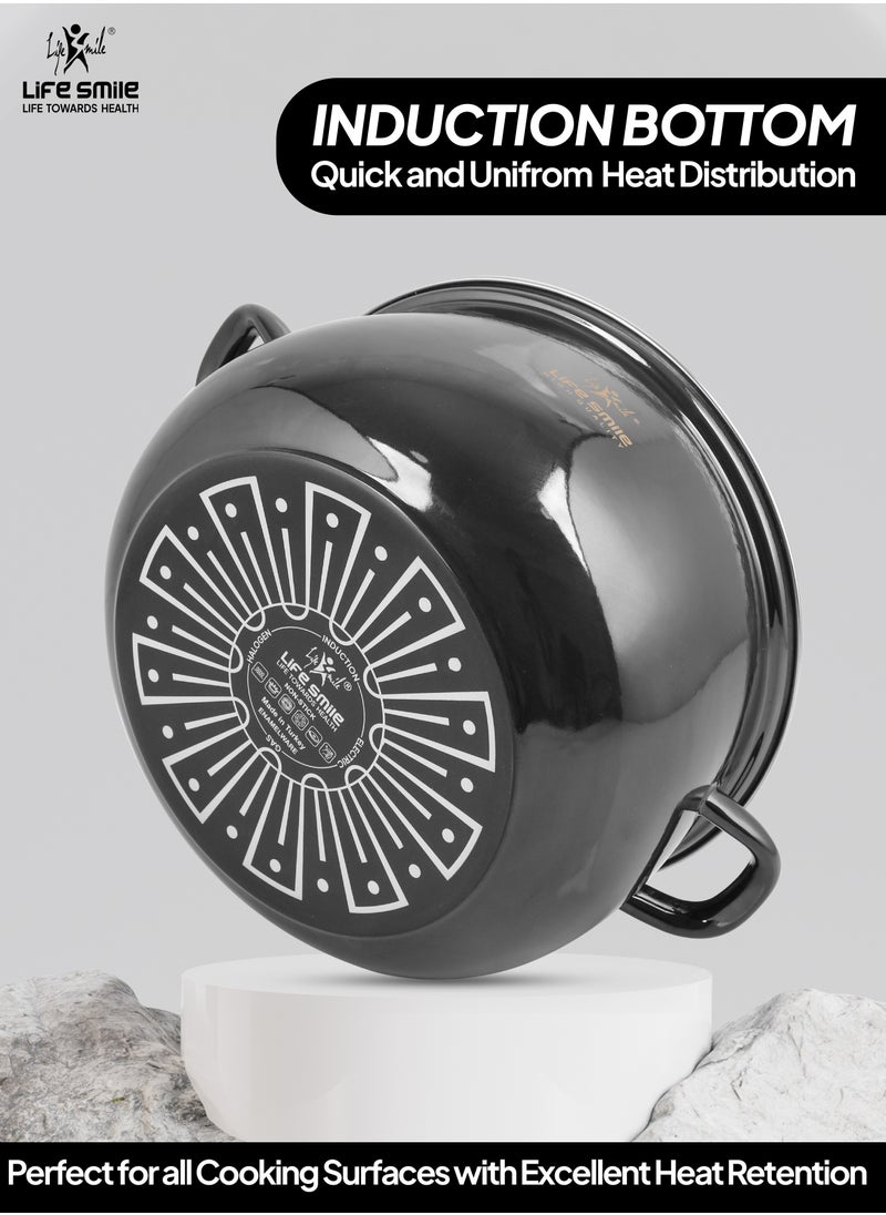 11pcs Nonstick Granite Cookware Set – Enamel Coated Non Stick Cookwares, Kitchen Cooking Pots & Pans | Induction Base Pots Set Includes Casseroles (16/20/24/28cm) with Lids, 28cm Shallow Pot with Lid & 24cm Fry Pan