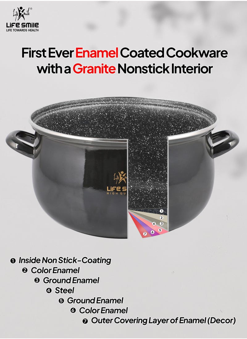 11pcs Nonstick Granite Cookware Set – Enamel Coated Non Stick Cookwares, Kitchen Cooking Pots & Pans | Induction Base Pots Set Includes Casseroles (16/20/24/28cm) with Lids, 28cm Shallow Pot with Lid & 24cm Fry Pan