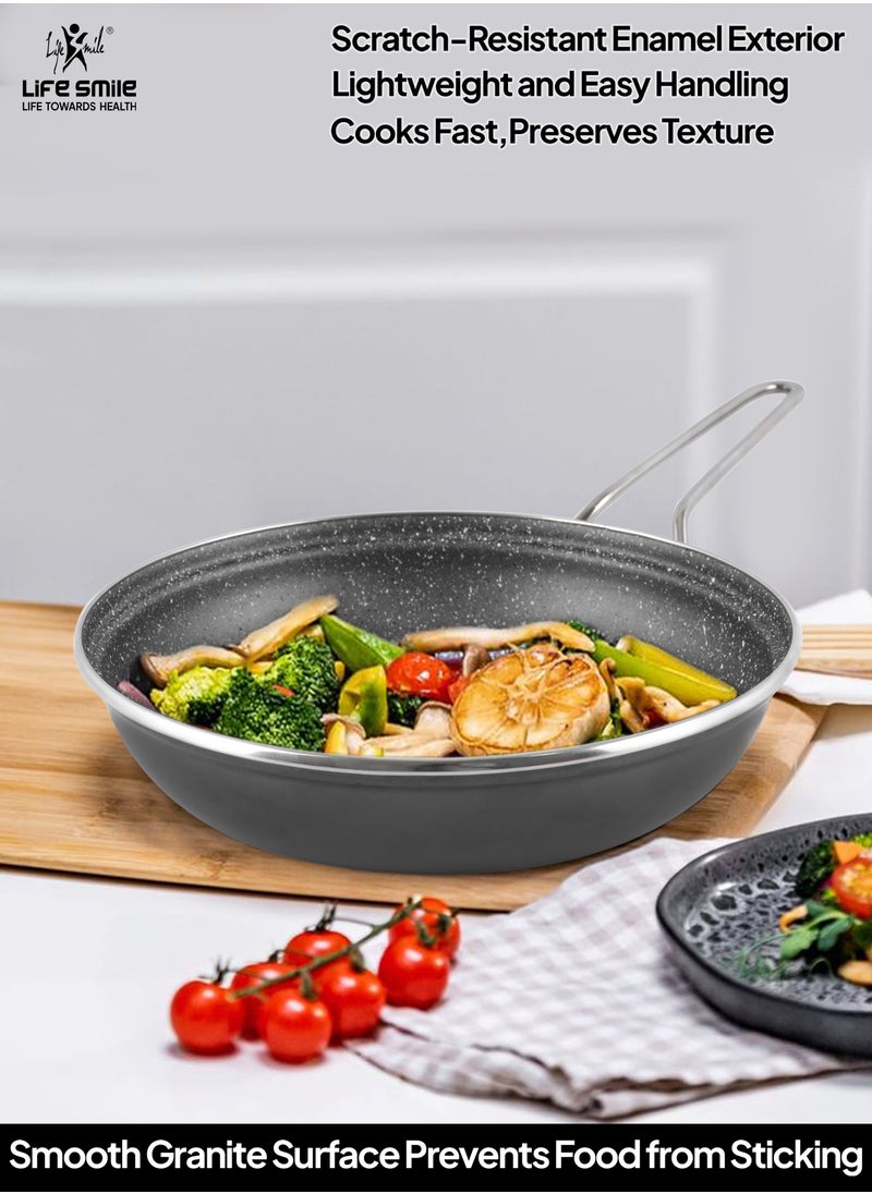 11pcs Nonstick Granite Cookware Set – Enamel Coated Non Stick Cookwares, Kitchen Cooking Pots & Pans | Induction Base Pots Set Includes Casseroles (16/20/24/28cm) with Lids, 28cm Shallow Pot with Lid & 24cm Fry Pan
