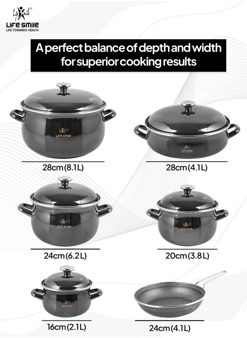 11pcs Nonstick Granite Cookware Set – Enamel Coated Non Stick Cookwares, Kitchen Cooking Pots & Pans | Induction Base Pots Set Includes Casseroles (16/20/24/28cm) with Lids, 28cm Shallow Pot with Lid & 24cm Fry Pan
