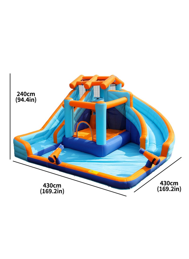 Kids Twin Water Slide with Bounce House Infinity Splash Kids Outdoor Inflatable Mega Water Park with Blower Air Pump Climbing Wall and Water Sprayers