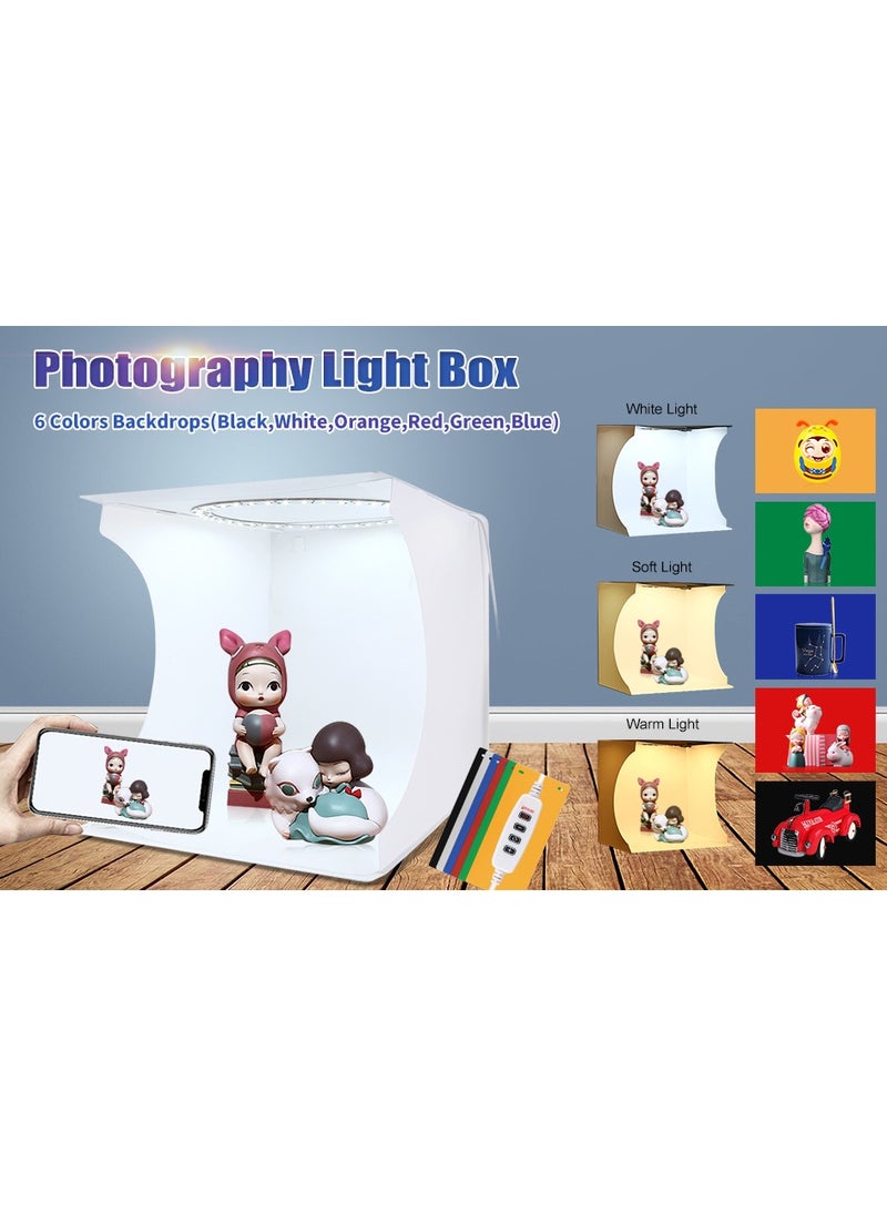 PULUZ 30cm Ring Light Photo Studio Light Box, Adjustable Portable Photography Shooting Light Tent Kit with White/Warm/soft Lighting 80pcs LED Lights + 6 Backdrops for Product Display