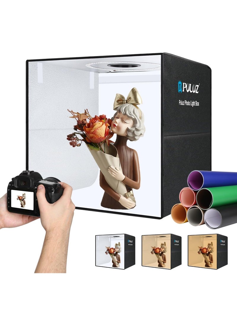 PULUZ Photo Light Box 50cm, Professional Portable Light Box Photography Tent Kit with Dimmable 3 Colours Temperatures 200 LEDs Lights 6500k& 30W USB-PD & 12 Photo Backgrounds for Product Photography