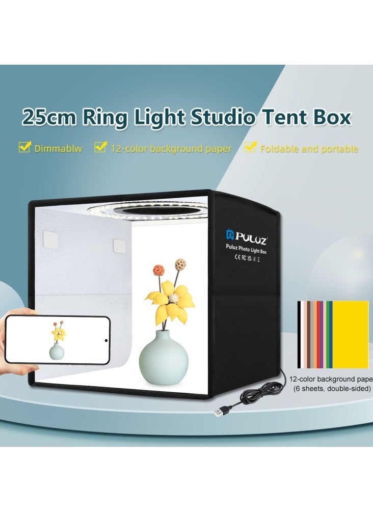 PULUZ Mini Light Box Photography, 25cm Portable Folding Mini Photo Studio Box Tent kit with 112pcs LED Lights CRI ≥97+6 Kinds Double-sided Colors Backgrounds for Small Size Products Lightbox