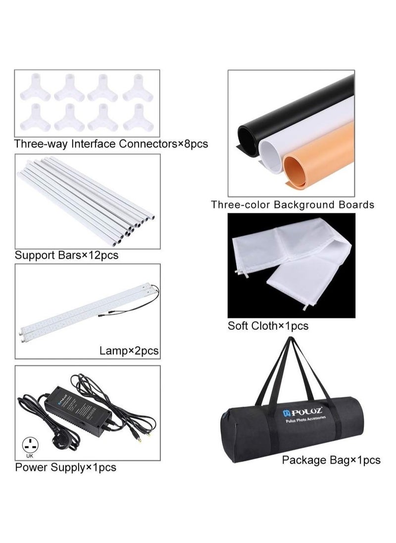 PULUZ 80cm Folding Portable 80W 9050LM White Light Photo Lighting Studio Shooting Tent Box Kit 156LED with 3 Colors Backdrops (Black, White, Orange)