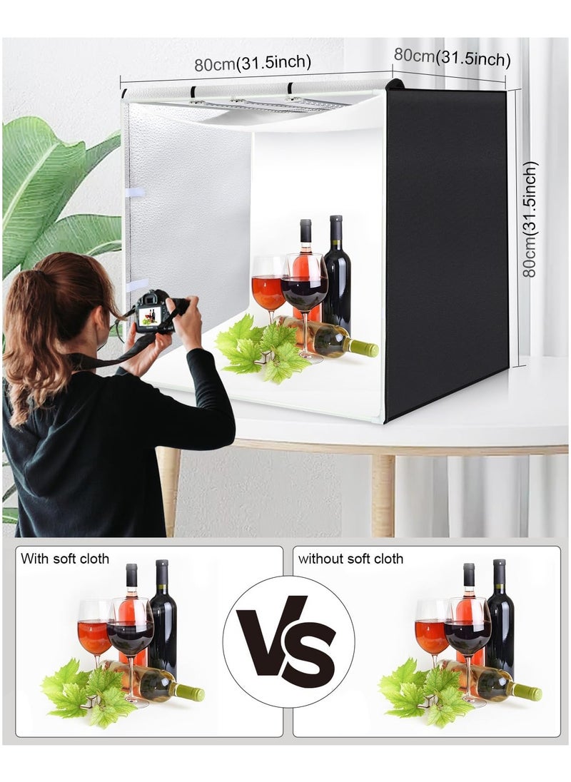 PULUZ 80cm Folding Portable 80W 9050LM White Light Photo Lighting Studio Shooting Tent Box Kit 156LED with 3 Colors Backdrops (Black, White, Orange)