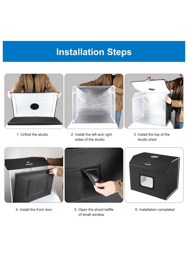 40cm/15.8 Inch Ring LED Panel Folding Portable Light Photo Lighting Studio Shooting Tent Box Kit with 4 Backdrops of double Color 672 LED
