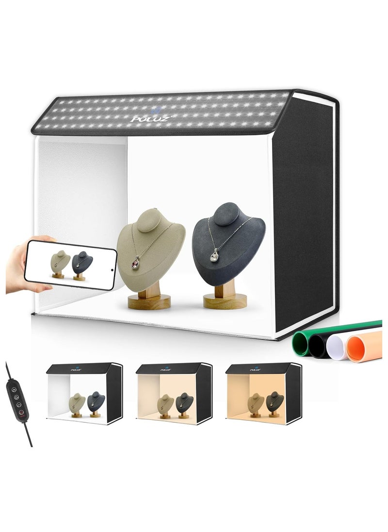 40cm/15.8 Inch Ring LED Panel Folding Portable Light Photo Lighting Studio Shooting Tent Box Kit with 4 Backdrops of double Color 672 LED