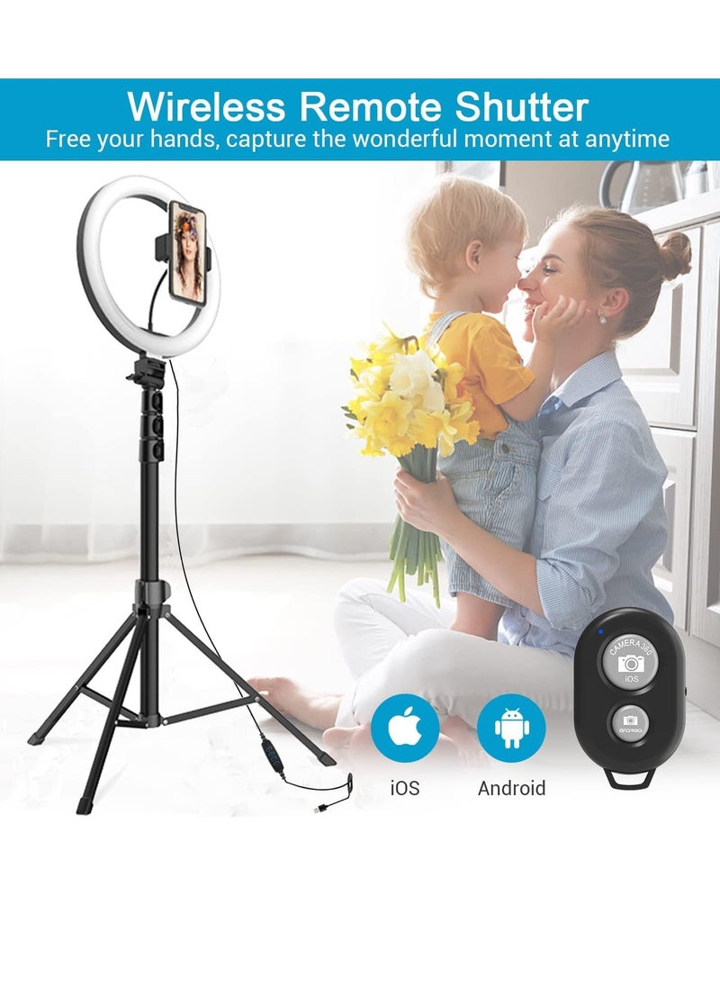 10” Ring Light Kit, LED Ring Light with 53” Adjustable Tripod Stand and Phone Holder, LED Dimmable Ringlight with Remote