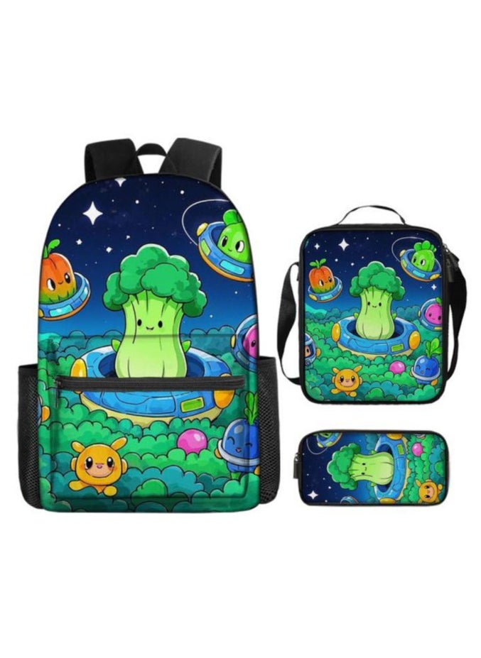 Cartoon three-piece schoolbag with zipper - 351