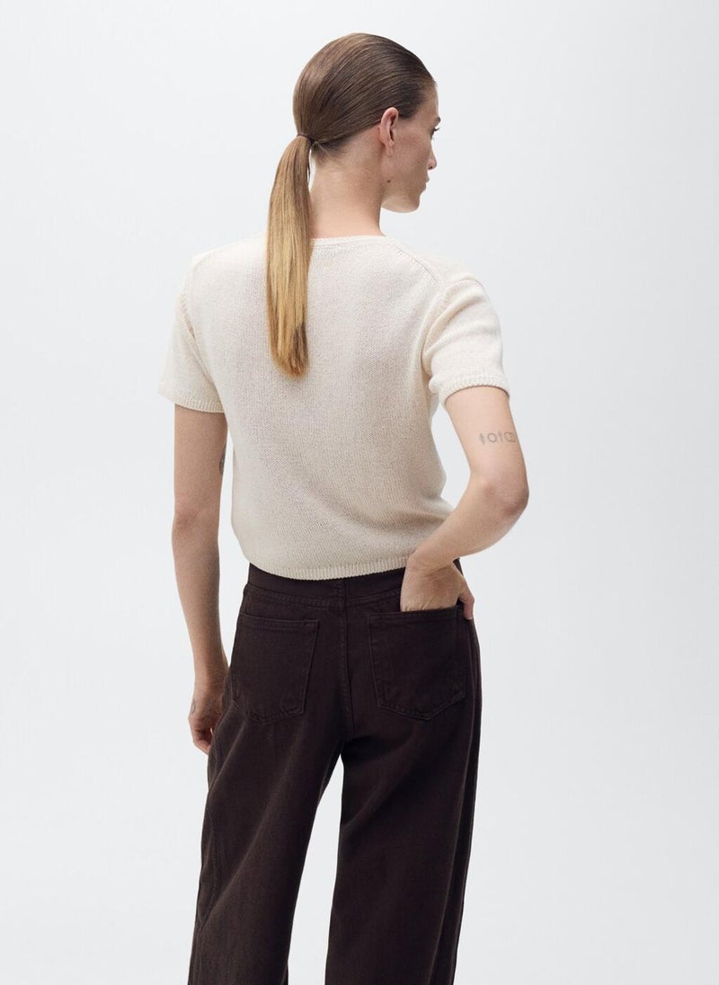 Short-Sleeved Knitted Cotton Sweater