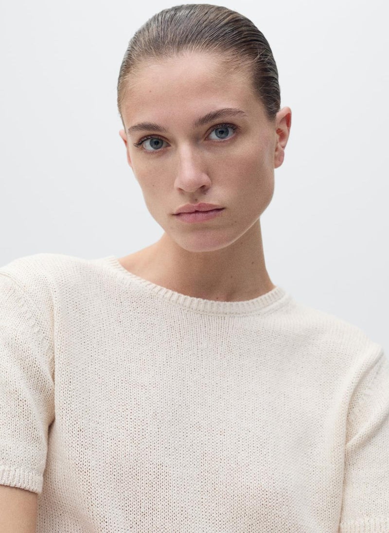 Short-Sleeved Knitted Cotton Sweater