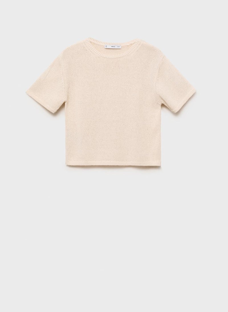 Short-Sleeved Knitted Cotton Sweater