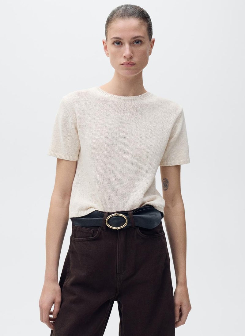 Short-Sleeved Knitted Cotton Sweater