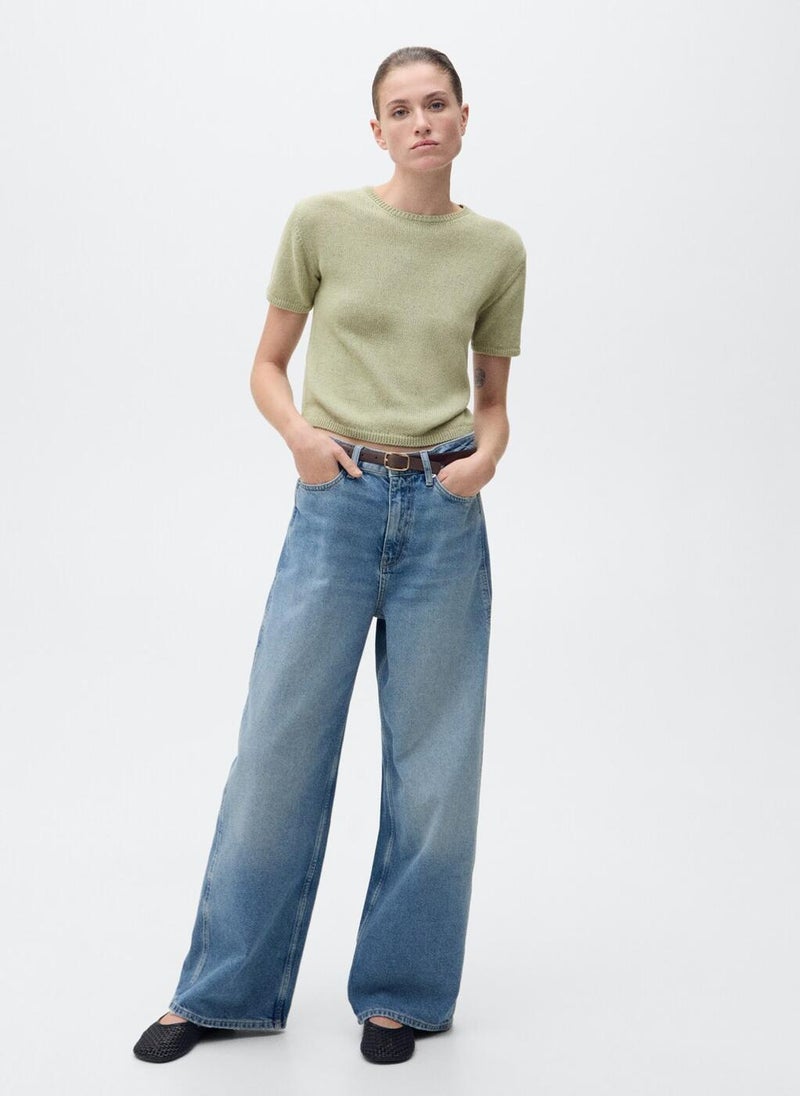 Short-Sleeved Knitted Cotton Sweater