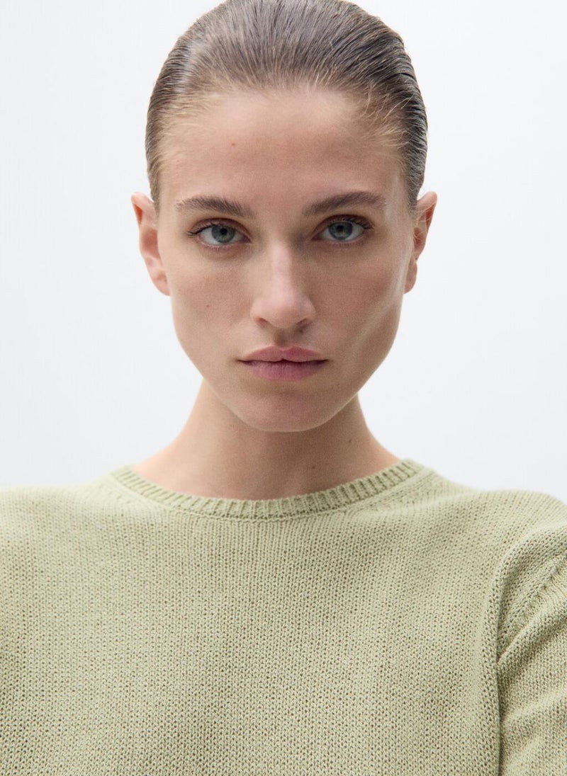 Short-Sleeved Knitted Cotton Sweater
