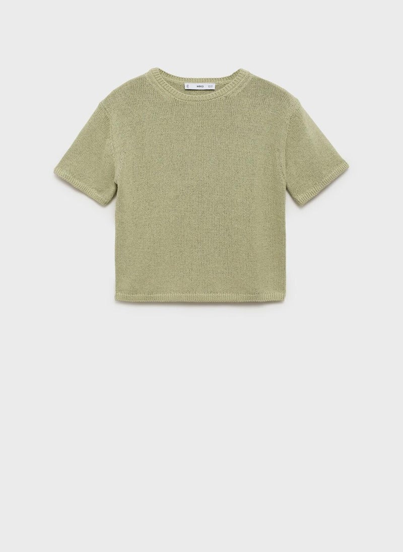 Short-Sleeved Knitted Cotton Sweater