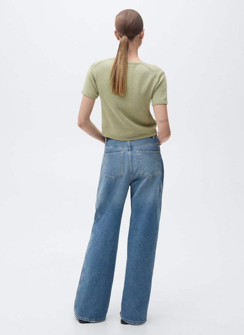 Short-Sleeved Knitted Cotton Sweater