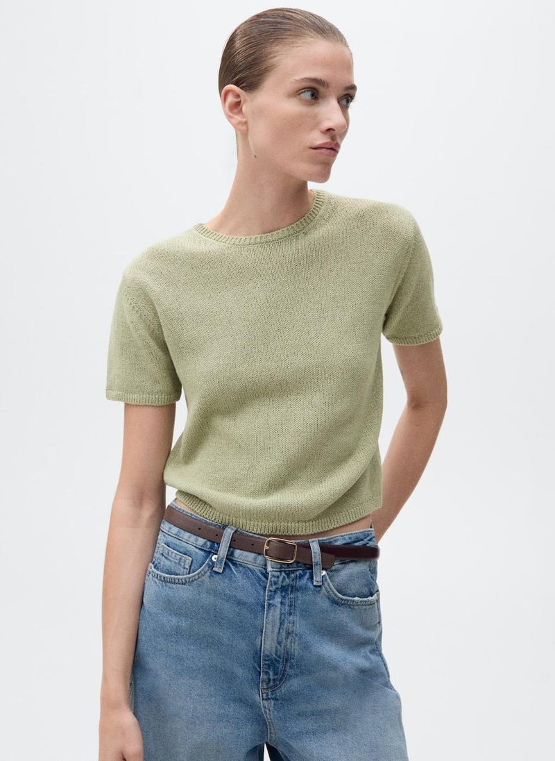 Short-Sleeved Knitted Cotton Sweater