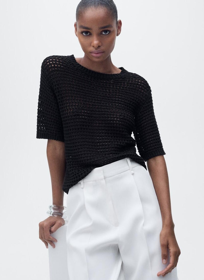Short-Sleeved Crochet Sweater