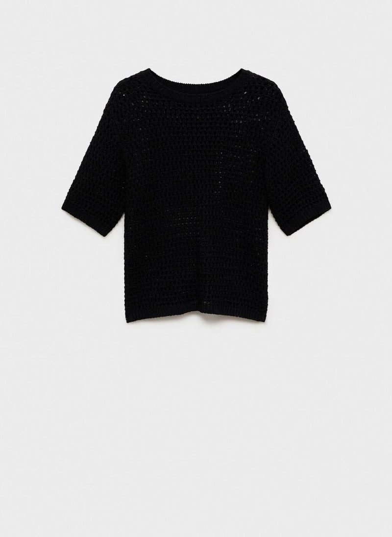 Short-Sleeved Crochet Sweater