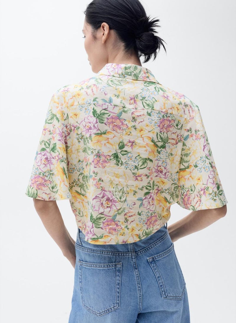 Floral Linen With Knot Detail Shirt