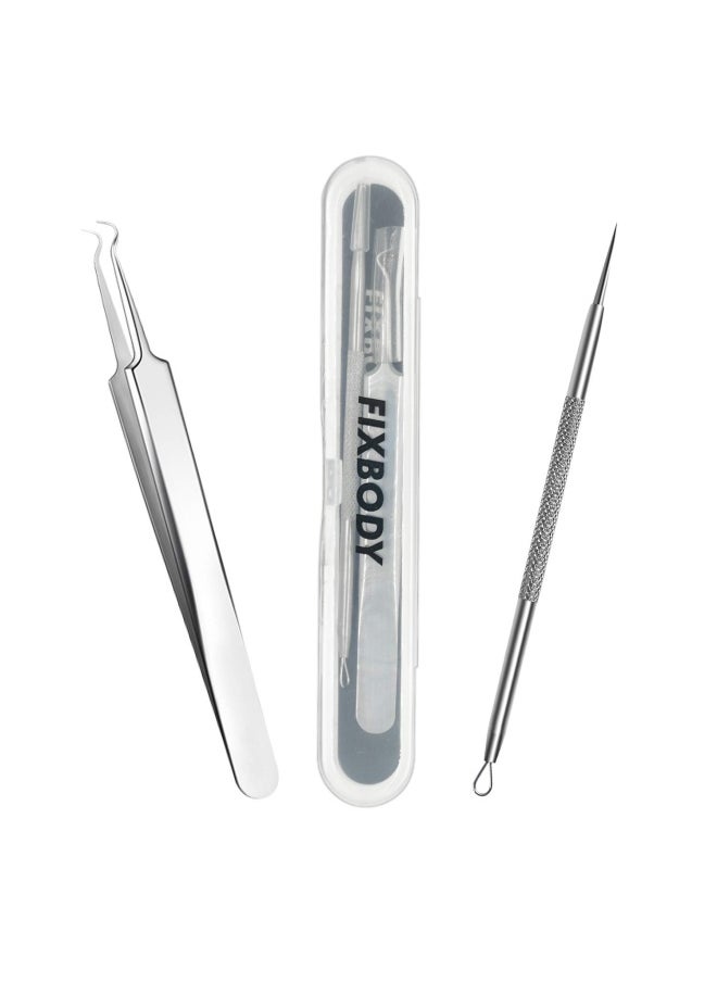 FIXBODY Blackhead and Splinter Remover Tools - Stainless Steel Professional Easily Cure Pimples Whiteheads Comedones Acne Zit Ingrown Hairs and Facial Impurities Bend Head Tweezer Surgical Kit