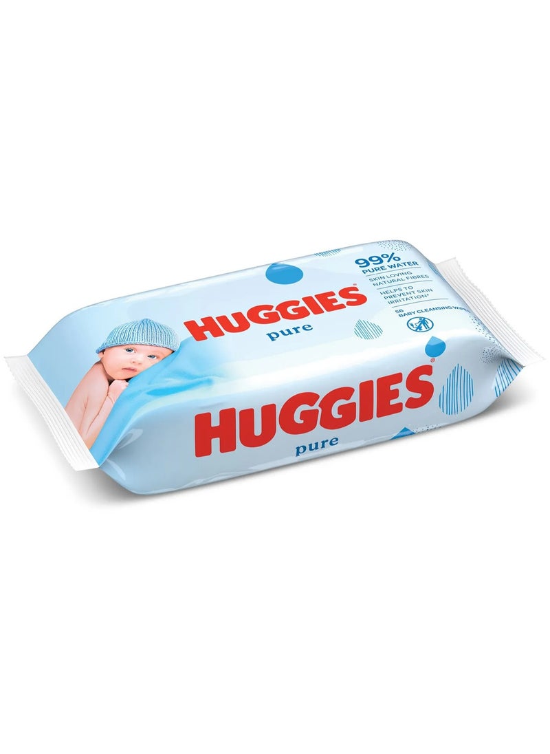 Huggies Pure Water Baby Wipes 99% Water, Hypoallergenic, Plant-Based Fibers, 2+1 Free Pack - 168 Unscented Pieces