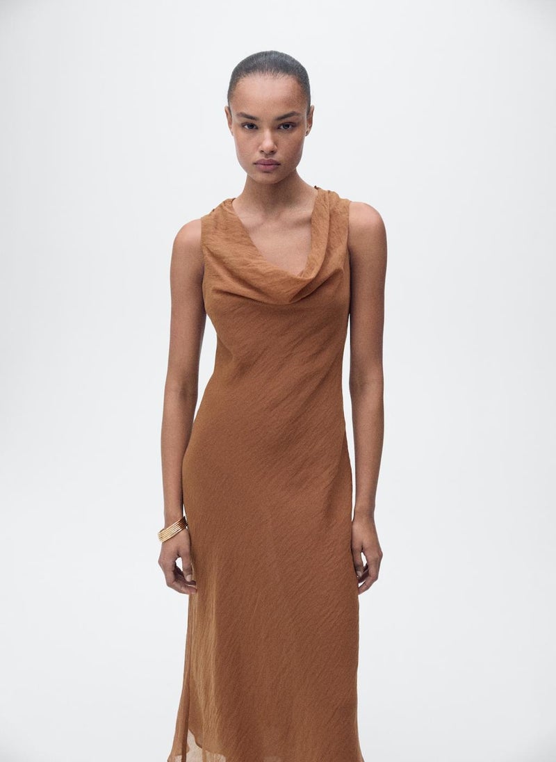 Draped Neck Lyocell Dress