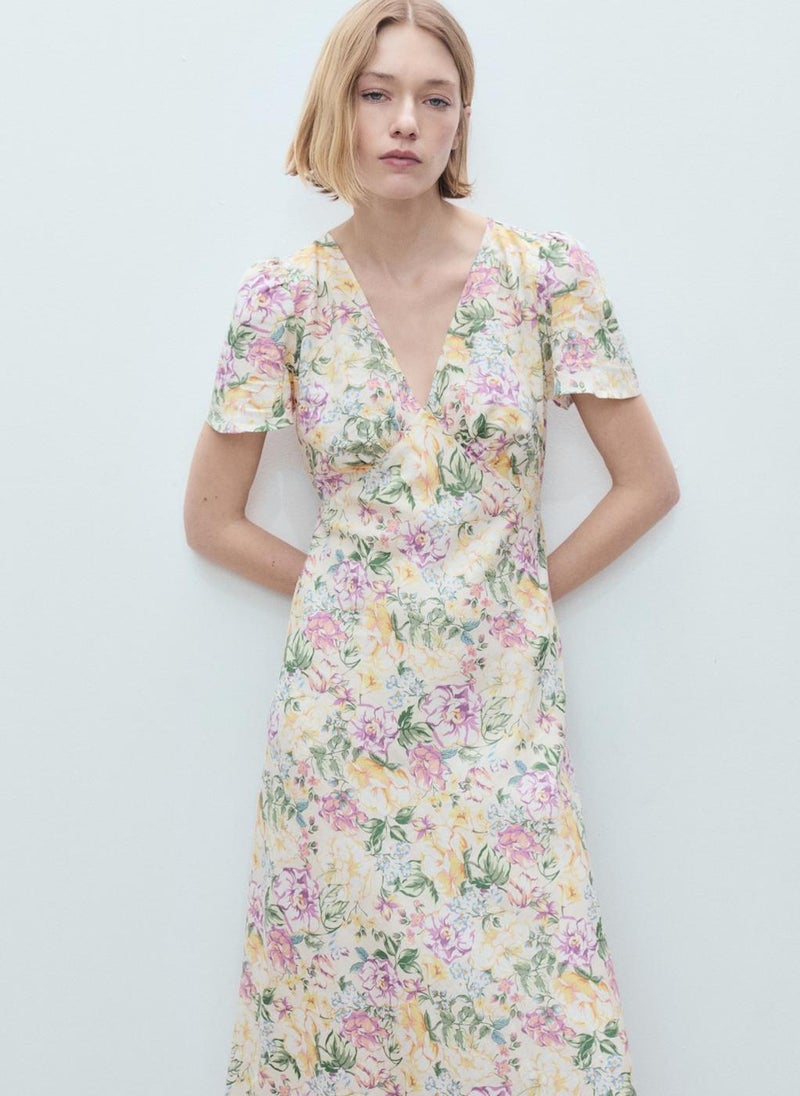 Floral Linen-Blend Dress