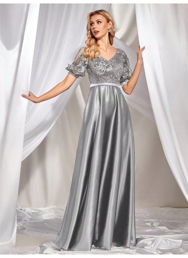 New Sequined Short Sleeve Evening Gown for Women - Strapless Fitted Mermaid Long Cocktail Dress