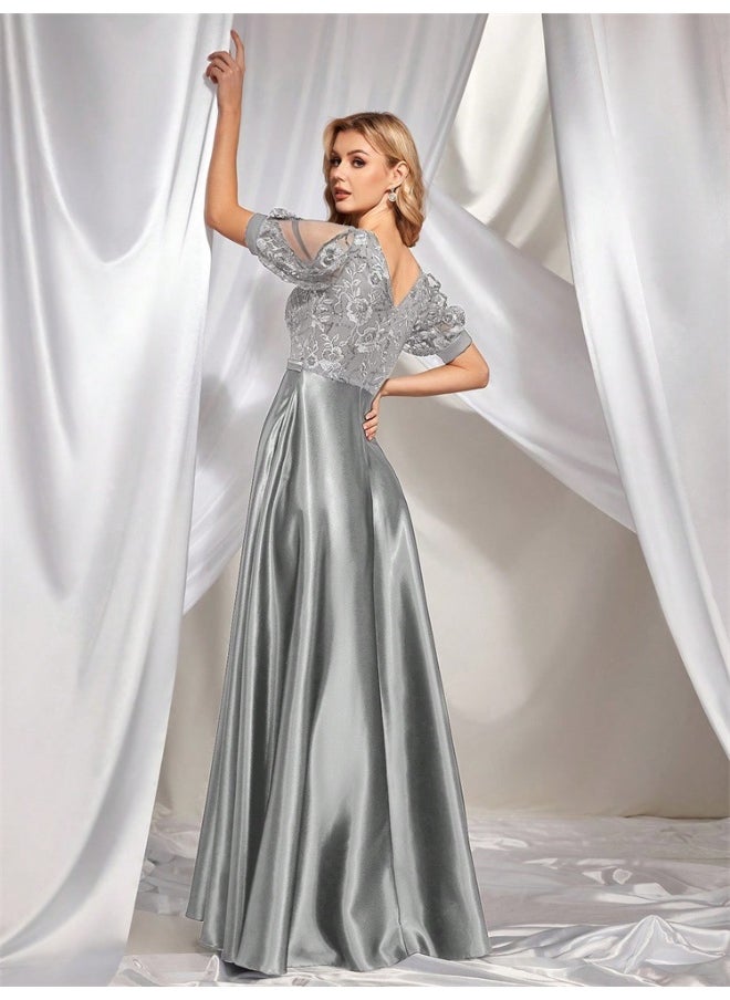 New Sequined Short Sleeve Evening Gown for Women - Strapless Fitted Mermaid Long Cocktail Dress