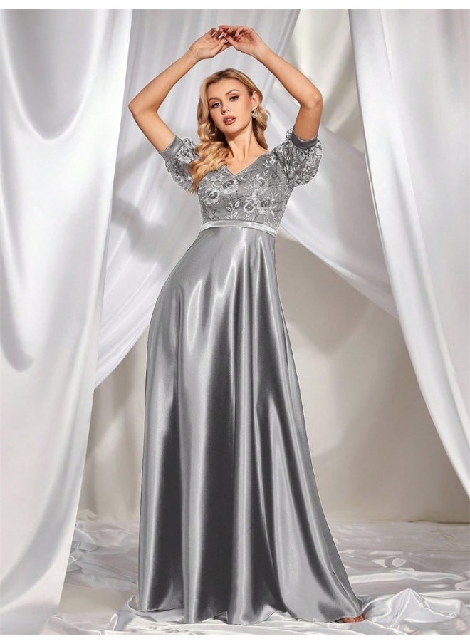 New Sequined Short Sleeve Evening Gown for Women - Strapless Fitted Mermaid Long Cocktail Dress