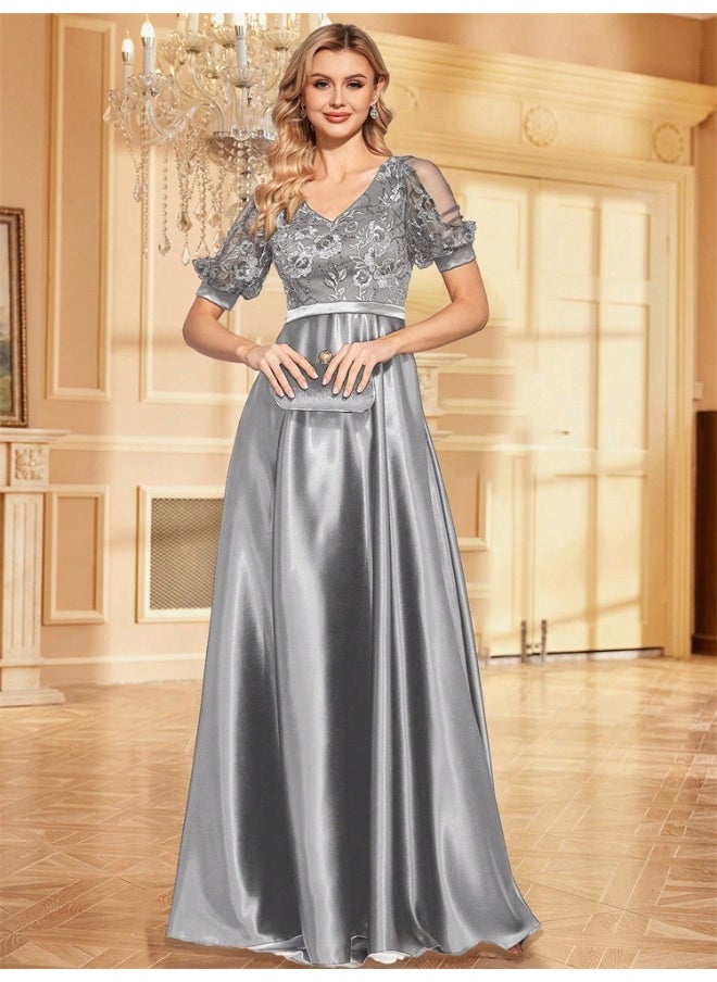 New Sequined Short Sleeve Evening Gown for Women - Strapless Fitted Mermaid Long Cocktail Dress