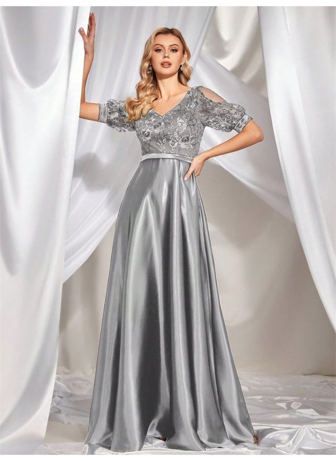 New Sequined Short Sleeve Evening Gown for Women - Strapless Fitted Mermaid Long Cocktail Dress