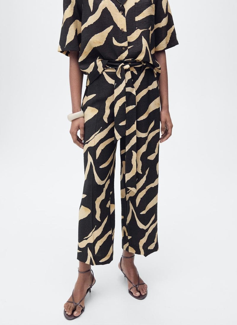 Printed Straight-Fit Trousers With Belt