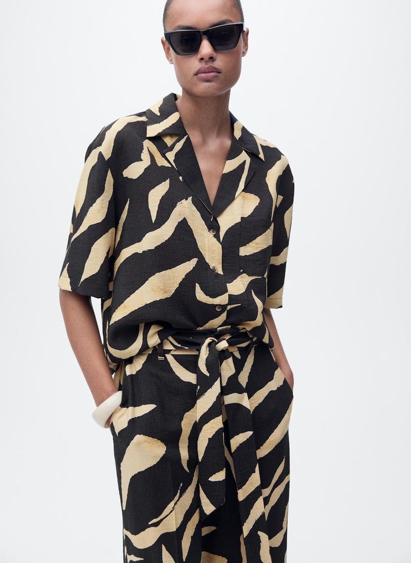 Printed Straight-Fit Trousers With Belt