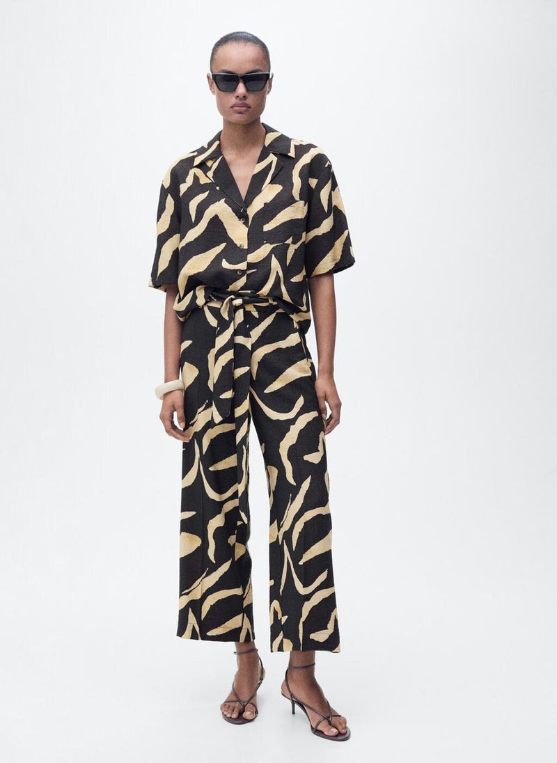 Printed Straight-Fit Trousers With Belt
