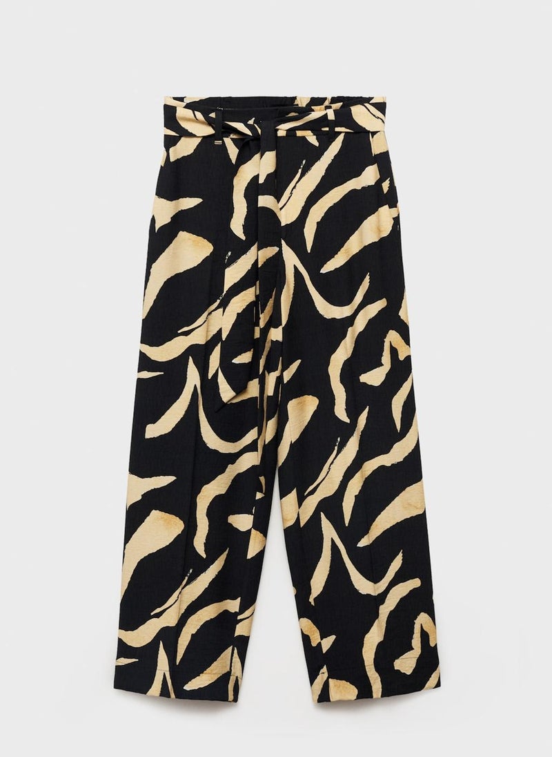 Printed Straight-Fit Trousers With Belt