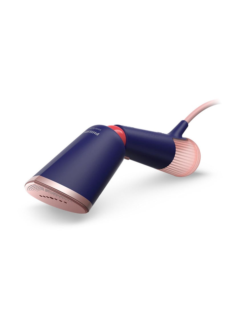 5000 series Handheld Steamer, 1300W,24 g/min continous steam,0.2 L removable water tank,Eco and Max settings,pointed tip,2-in-1 GlovePouch for travel ,StyleMat for safe steaming ,Active heated steam plate protects clothes 0.2 L 1300 W STH5030/20 Blue