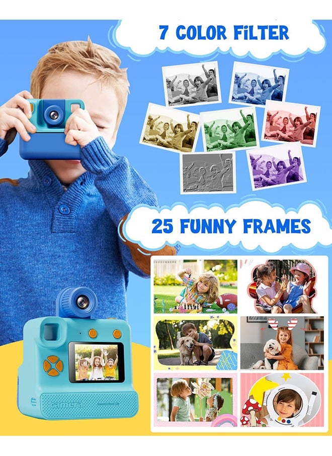Kids Camera Instant Print, Birthday Gifts for Toddle Girls Boys Age 3-12, 24MP & 1080P Selfie Digital Camera with 3 Roll no-Ink Print Paper 32G SD Card