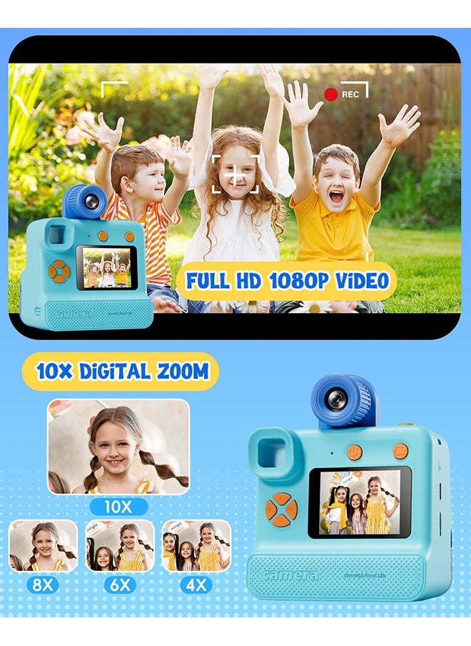 Kids Camera Instant Print, Birthday Gifts for Toddle Girls Boys Age 3-12, 24MP & 1080P Selfie Digital Camera with 3 Roll no-Ink Print Paper 32G SD Card
