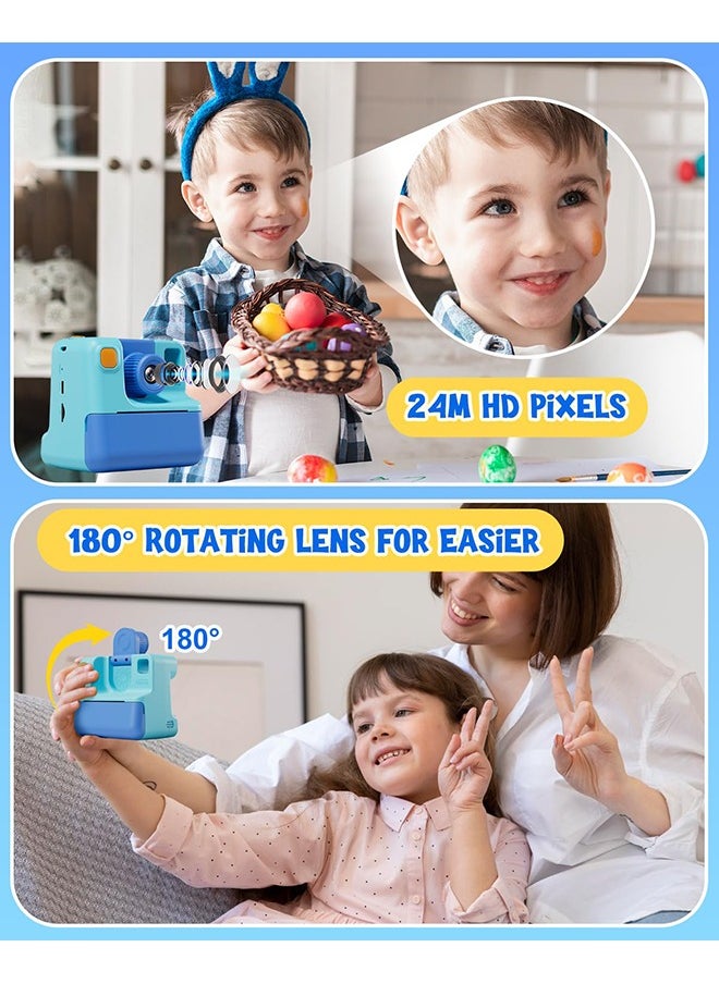 Kids Camera Instant Print, Birthday Gifts for Toddle Girls Boys Age 3-12, 24MP & 1080P Selfie Digital Camera with 3 Roll no-Ink Print Paper 32G SD Card