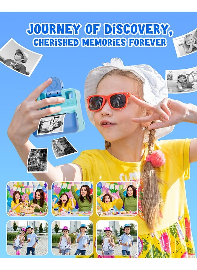 Kids Camera Instant Print, Birthday Gifts for Toddle Girls Boys Age 3-12, 24MP & 1080P Selfie Digital Camera with 3 Roll no-Ink Print Paper 32G SD Card