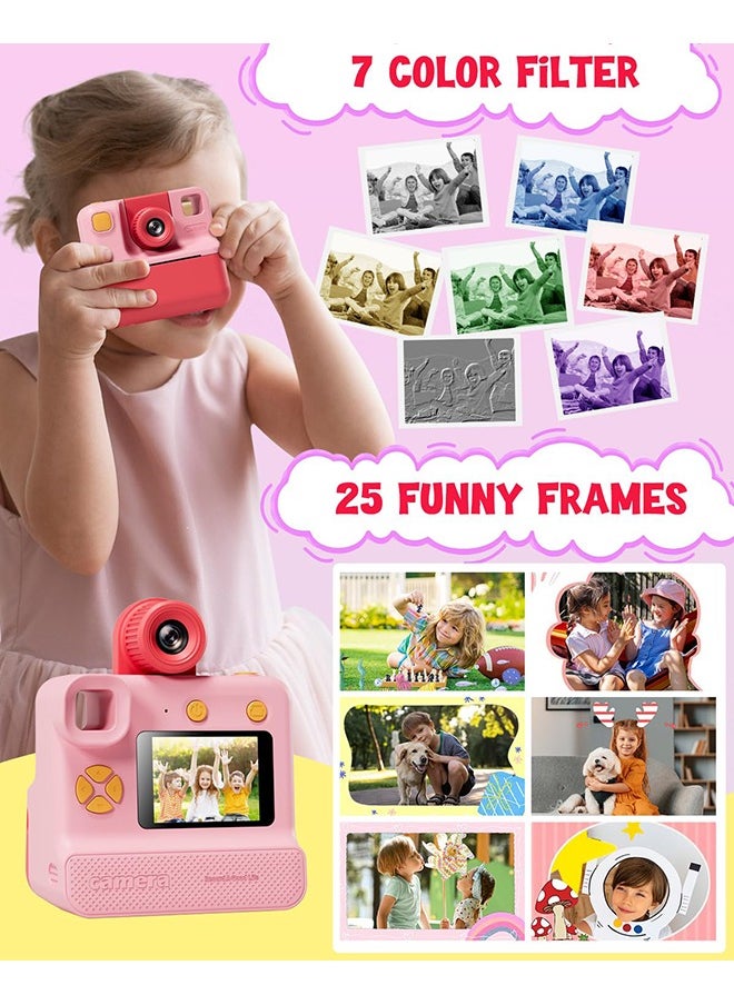 Kids Camera Instant Print, Birthday Gifts for Toddle Girls Boys Age 3-12, 24MP & 1080P Selfie Digital Camera with 3 Roll no-Ink Print Paper 32G SD Card