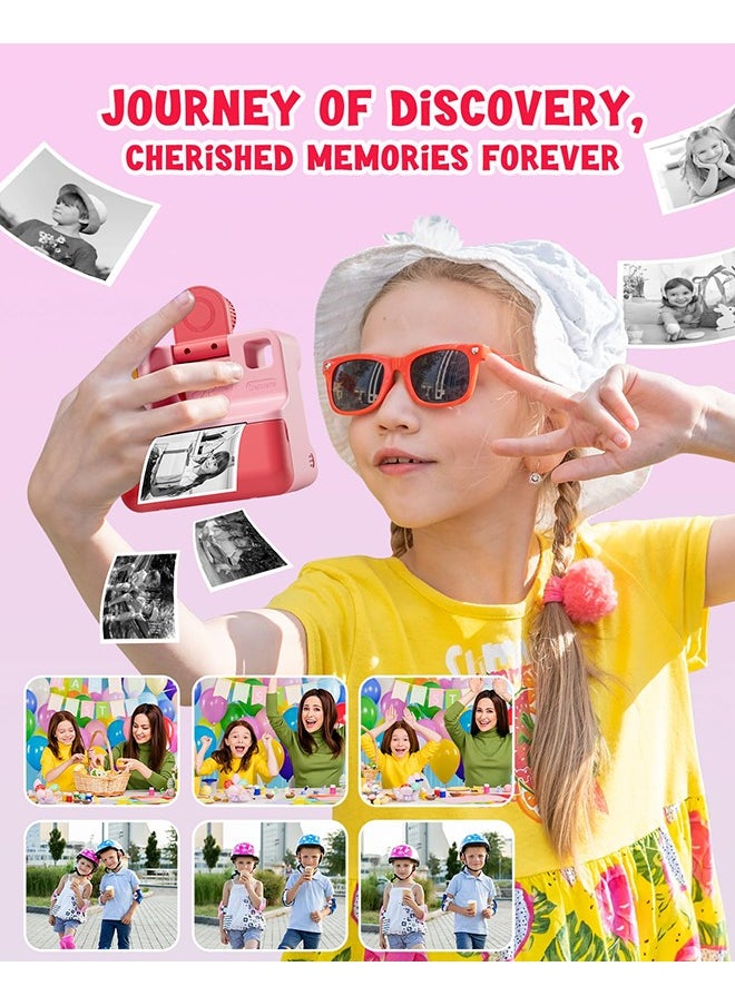 Kids Camera Instant Print, Birthday Gifts for Toddle Girls Boys Age 3-12, 24MP & 1080P Selfie Digital Camera with 3 Roll no-Ink Print Paper 32G SD Card