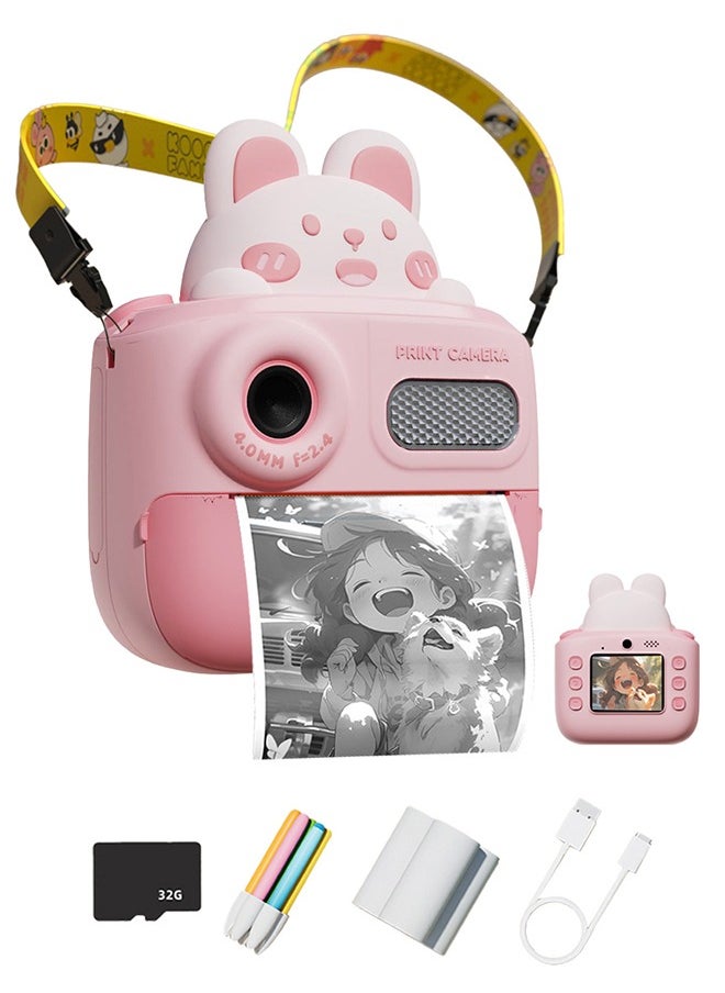 Cute Cartoon Design HD 48 Million Pixels Video Recording 1080P Instant Print Camera Kids Toy for Children