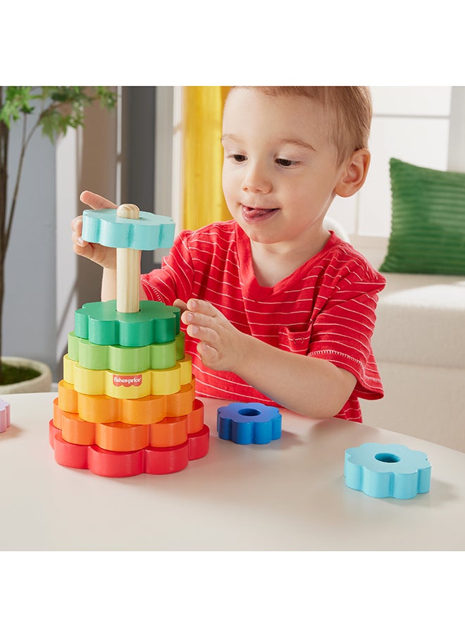 Wood Toddler Toy Ring Stacker, 10-Piece Wooden Stacking Activity For Fine Motor Skills Play Kids Ages 18+ Months