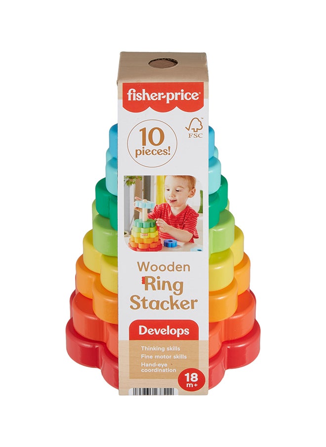 Wood Toddler Toy Ring Stacker, 10-Piece Wooden Stacking Activity For Fine Motor Skills Play Kids Ages 18+ Months